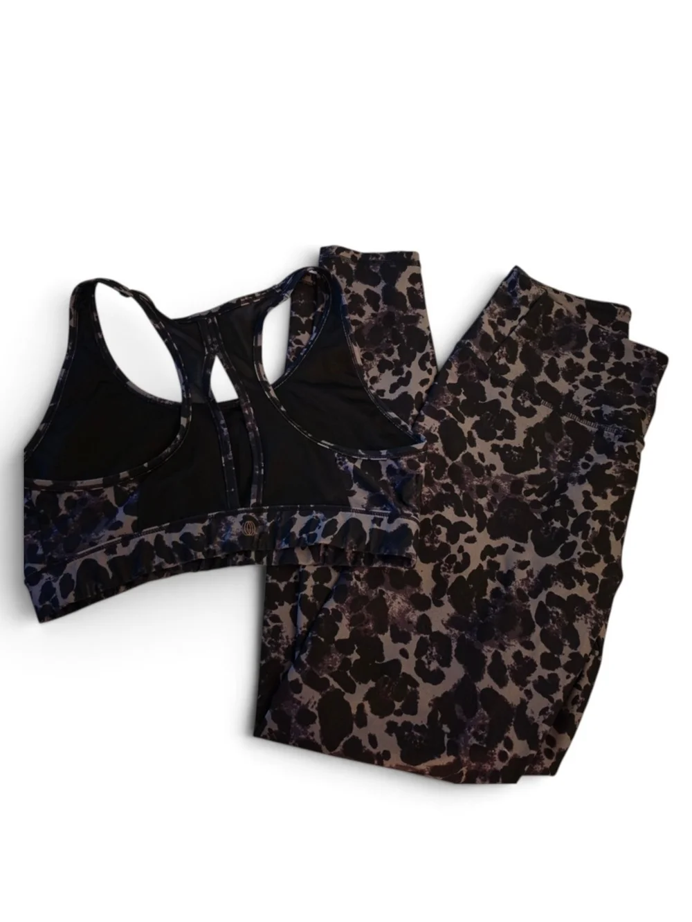 Balance Collection Black & Gray Leopard Print Sports Bra and Leggings Set